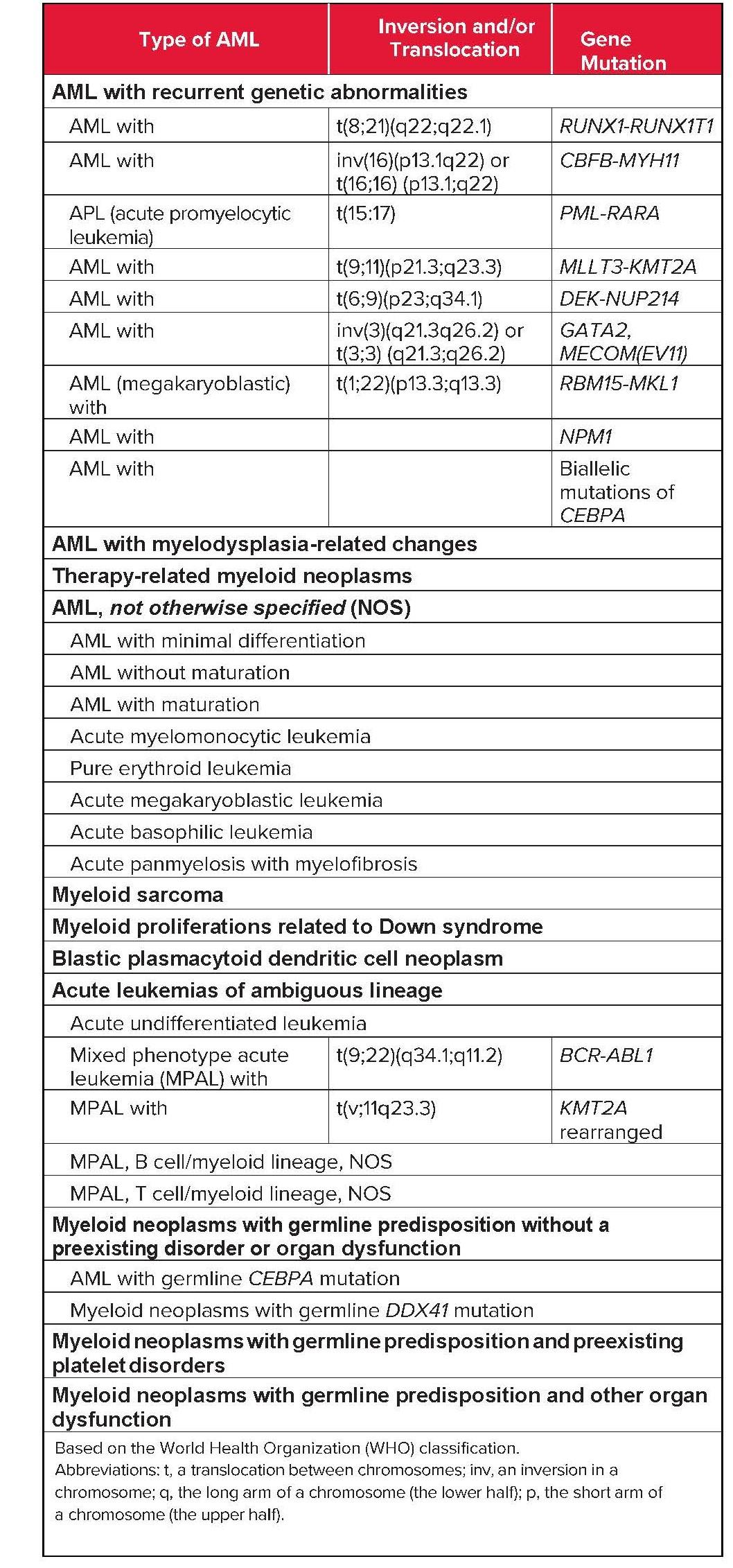 AML Subtypes Leukemia and Lymphoma Society